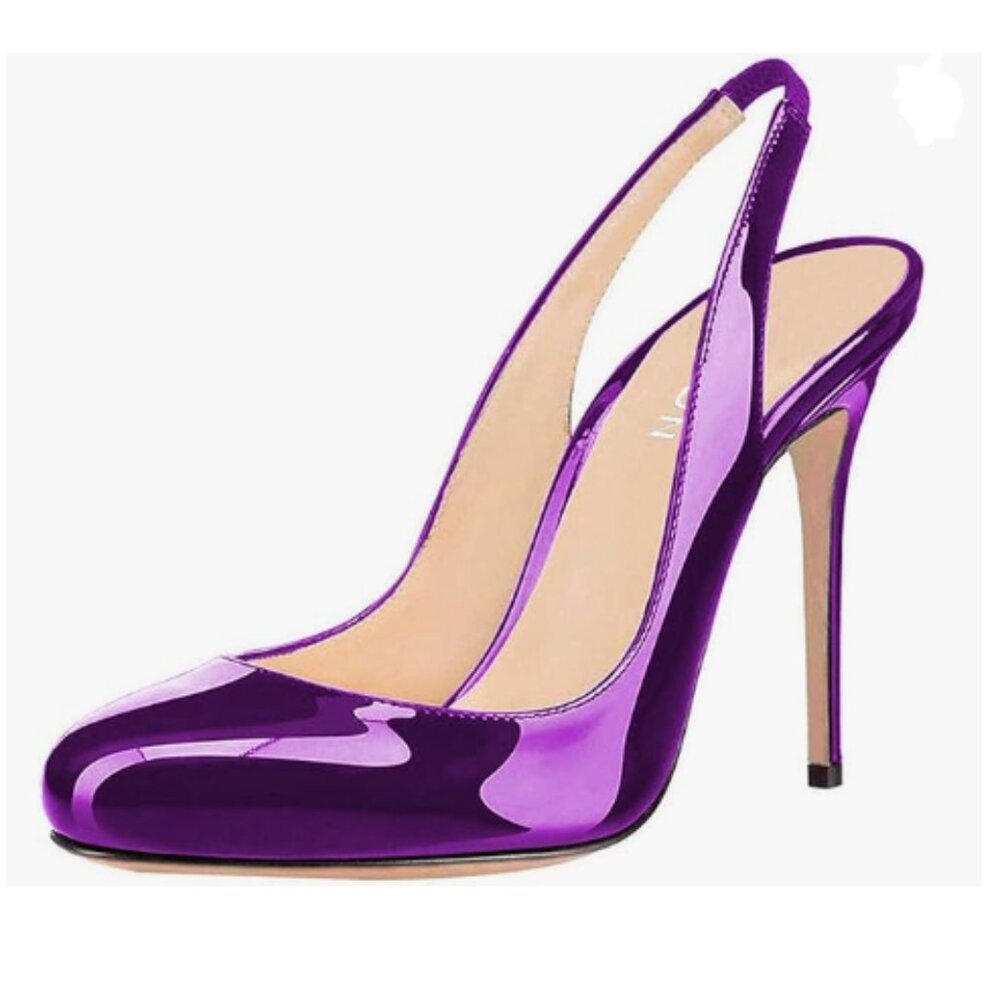 YDN Purple Round Toe High Heels Pumps Slip on Stiletto Slingback Shoes
